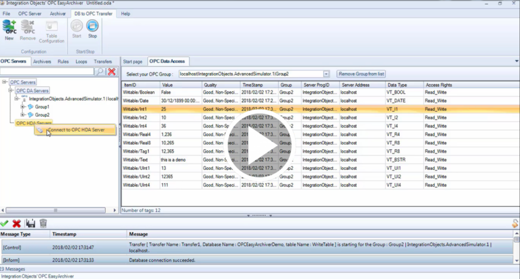 OPC HDA to SQL database tutorial videos